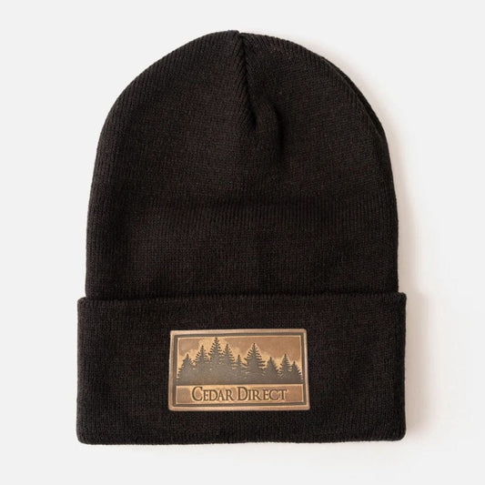 Leather Patch Knit Beanie